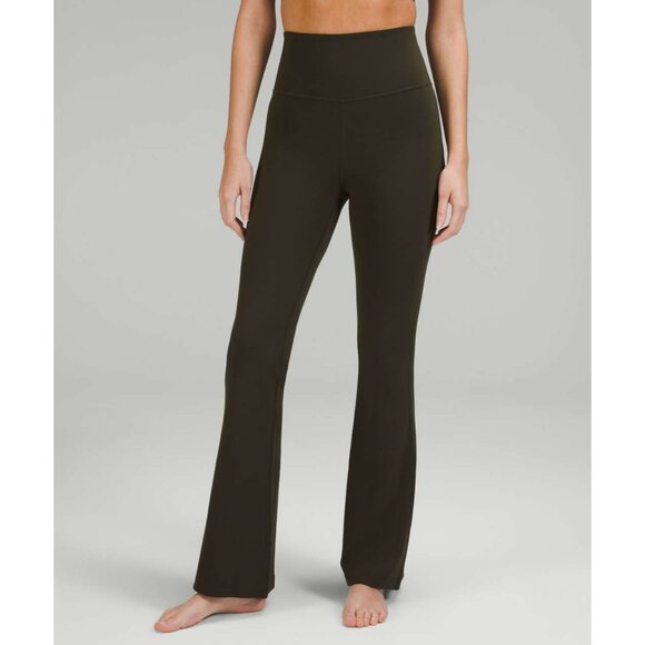 Lululemon Groove Super-High-Rise Flared Leggings Size 18 Dark Olive Nulu Fabric - Picture 1 of 6